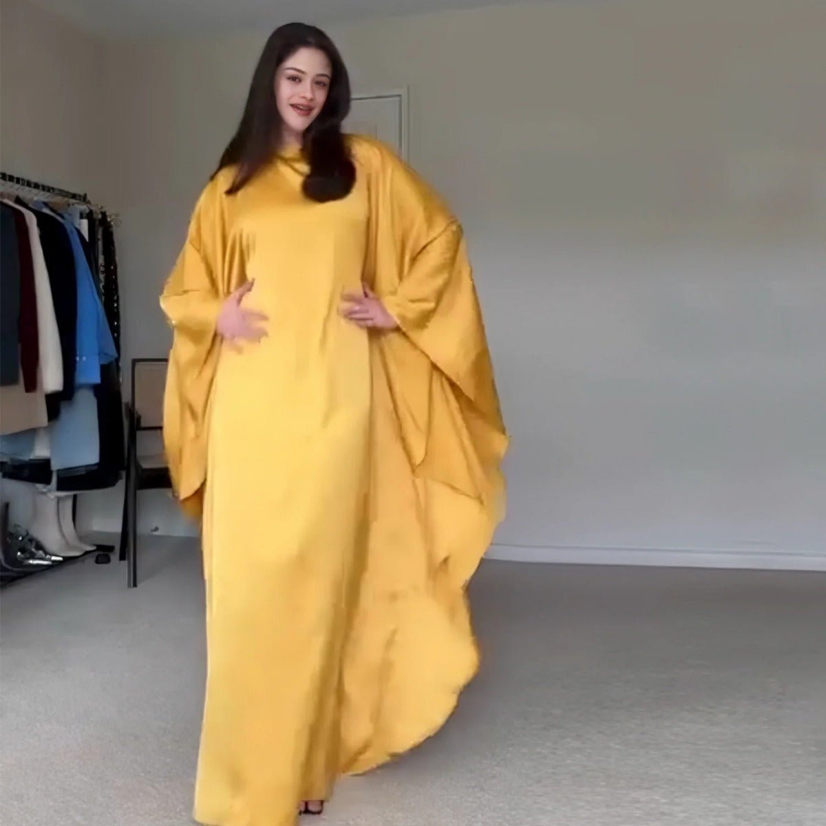 Spring/Summer Evening Wear Celestial Glow Robe Dress Collection |Batwing Sleeve Party Dresses with Metallic Sheen. (MA247) - Mariam's Collection
