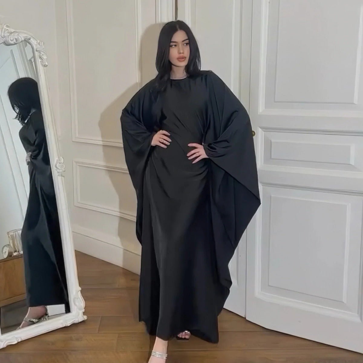 Spring/Summer Evening Wear Celestial Glow Robe Dress Collection |Batwing Sleeve Party Dresses with Metallic Sheen. (MA247) - Mariam's Collection