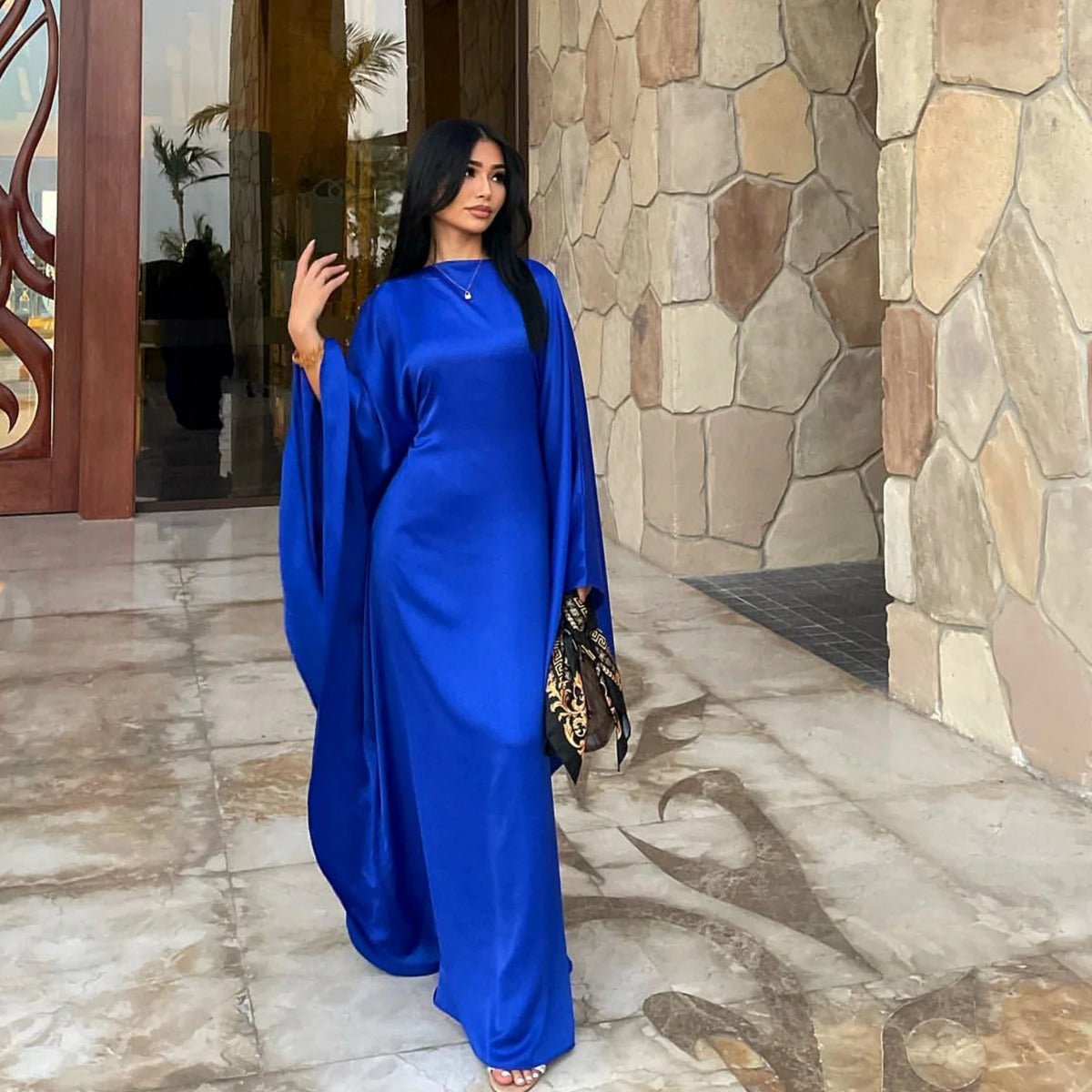 Spring/Summer Evening Wear Celestial Glow Robe Dress Collection |Batwing Sleeve Party Dresses with Metallic Sheen. (MA247) - Mariam's Collection