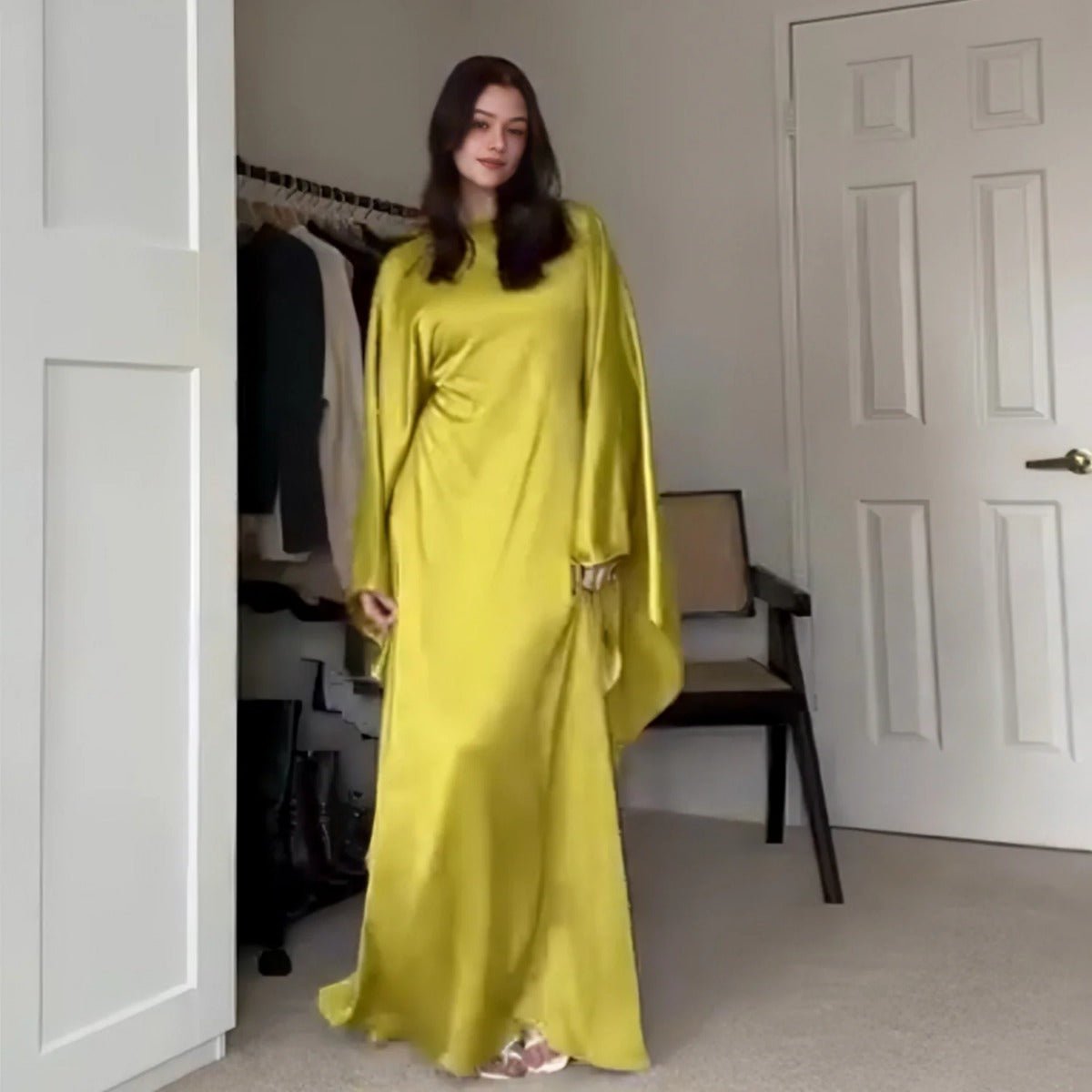 Spring/Summer Evening Wear Celestial Glow Robe Dress Collection |Batwing Sleeve Party Dresses with Metallic Sheen. (MA247) - Mariam's Collection