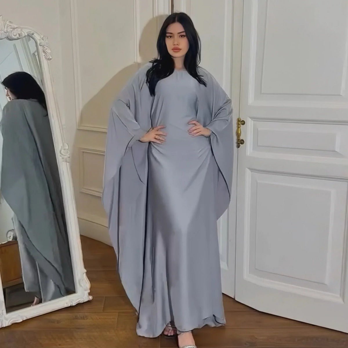 Spring/Summer Evening Wear Celestial Glow Robe Dress Collection |Batwing Sleeve Party Dresses with Metallic Sheen. (MA247) - Mariam's Collection