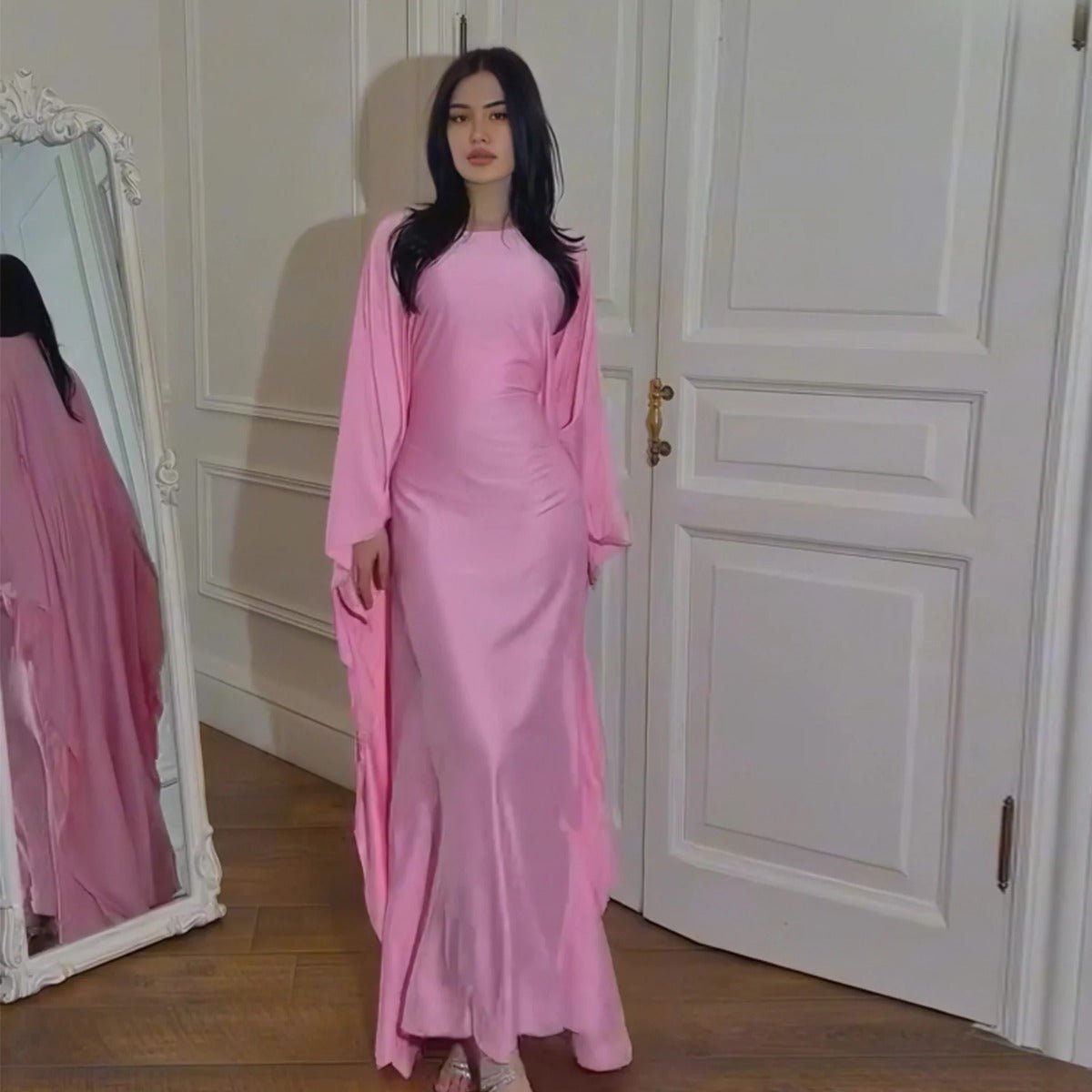 Spring/Summer Evening Wear Celestial Glow Robe Dress Collection |Batwing Sleeve Party Dresses with Metallic Sheen. (MA247) - Mariam's Collection
