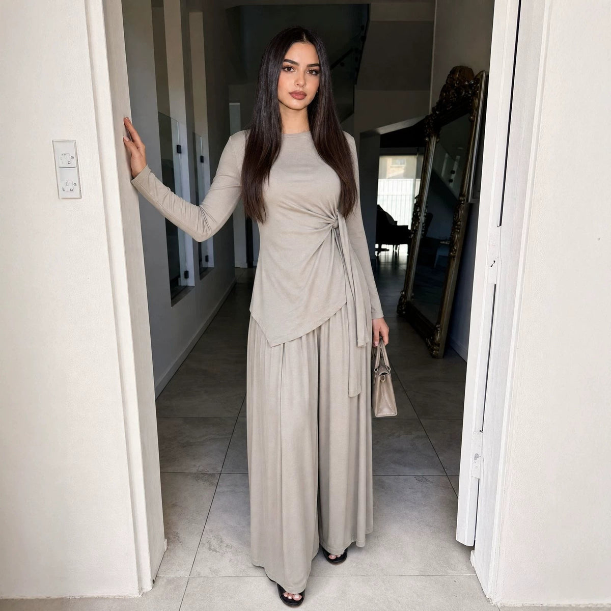 Stretch Jersey-Feel Top & Wide-Leg Pants Set(MS585) - Mariam's Collection