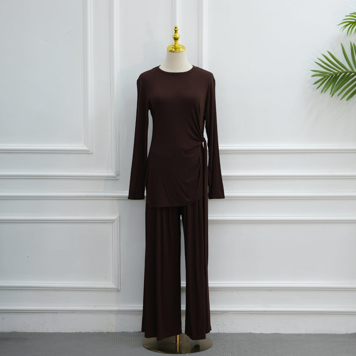 Stretch Jersey-Feel Top & Wide-Leg Pants Set(MS585) - Mariam's Collection