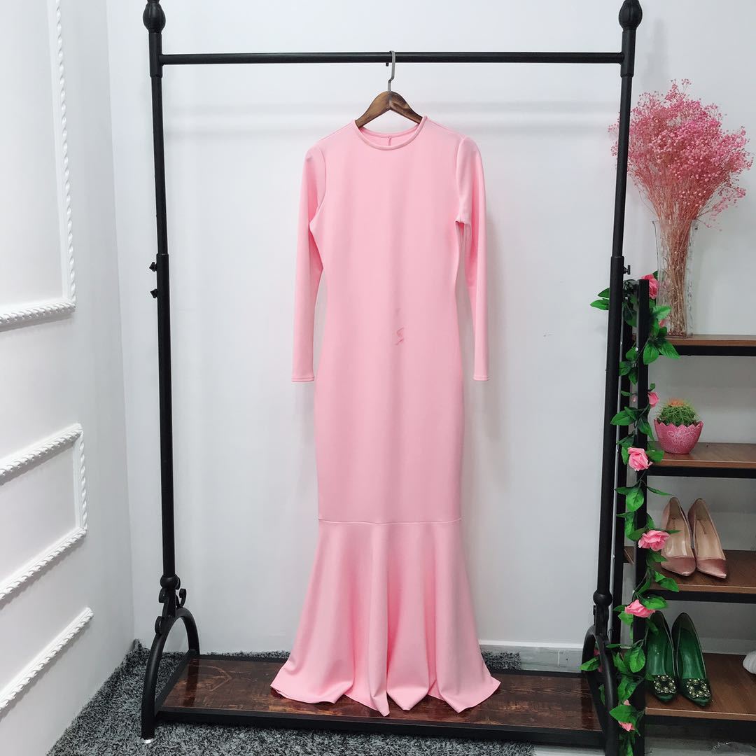 Back view of full-length stretch mermaid dress with smooth matte finish