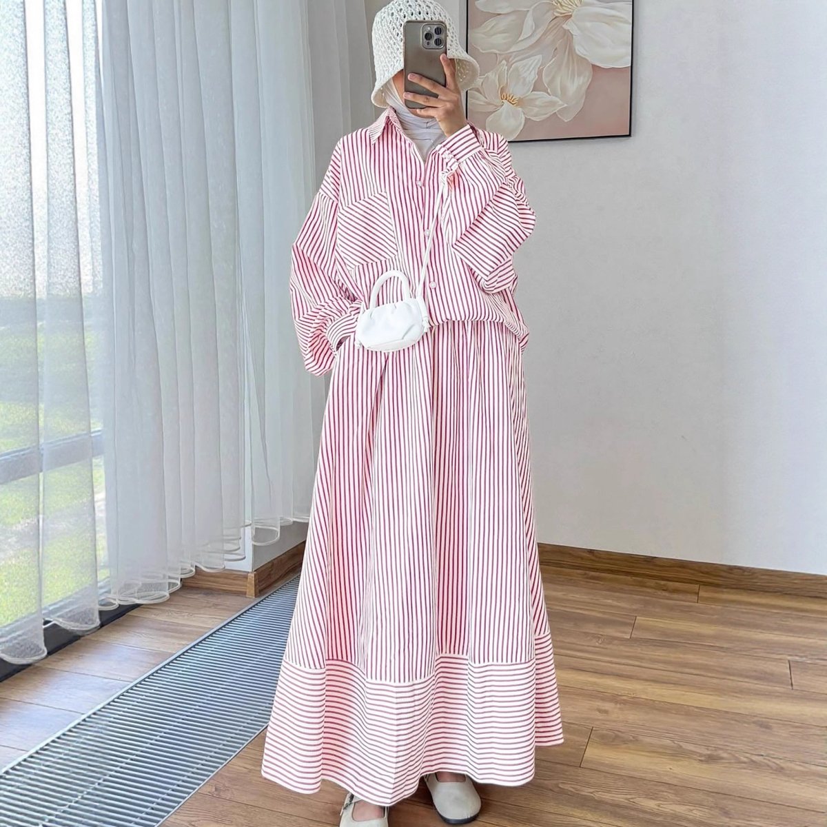 Striped Oversized Shirt & Maxi Skirt Set(MS374) - Mariam's Collection