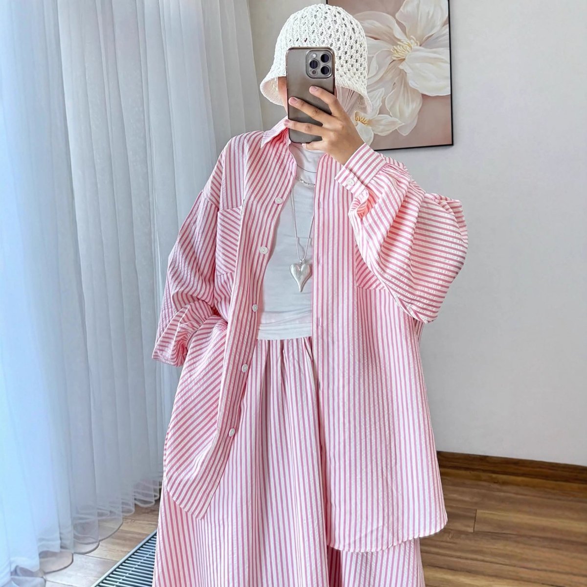 Striped Oversized Shirt & Maxi Skirt Set(MS374) - Mariam's Collection