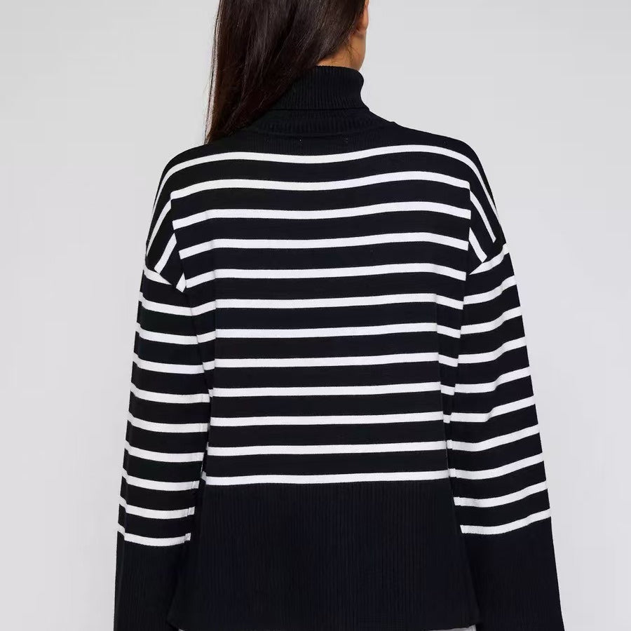 Striped Turtleneck Sweater | Oversized Colorblock Pullover(MS252) - Mariam's Collection