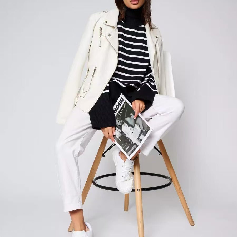 Striped Turtleneck Sweater | Oversized Colorblock Pullover(MS252) - Mariam's Collection