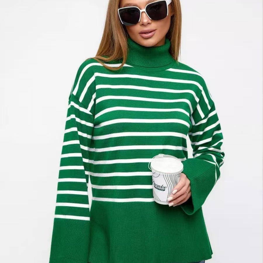 Striped Turtleneck Sweater | Oversized Colorblock Pullover(MS252) - Mariam's Collection