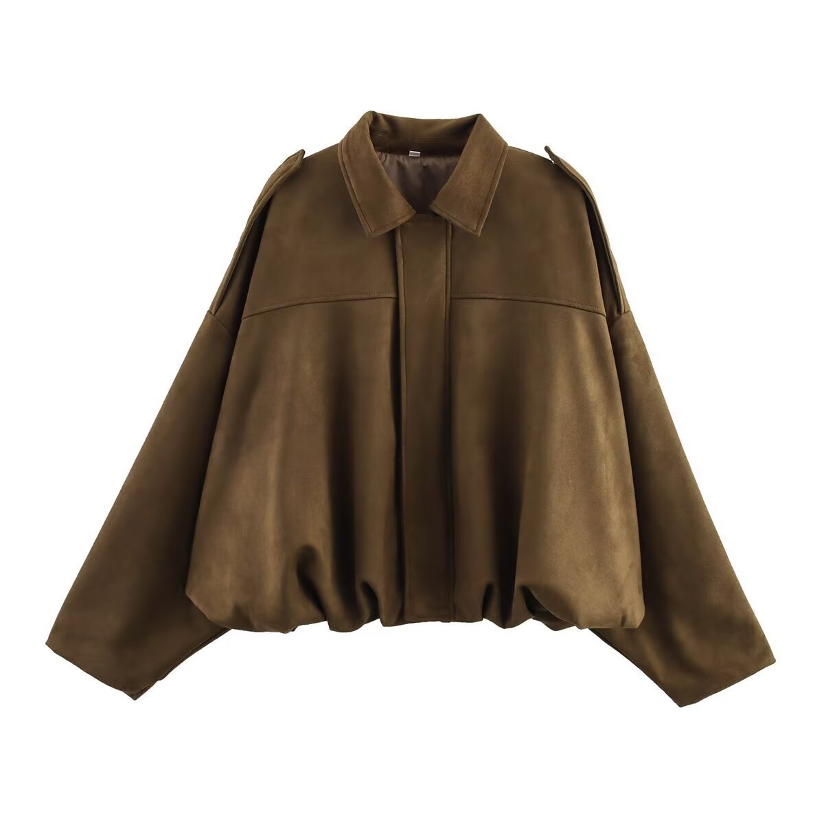 Suede Bomber Jacket | Collared Flight Jacket with Shoulder Tabs(MS240) - Mariam's Collection
