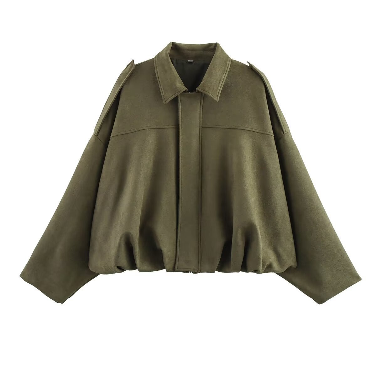 Suede Bomber Jacket | Collared Flight Jacket with Shoulder Tabs(MS240) - Mariam's Collection