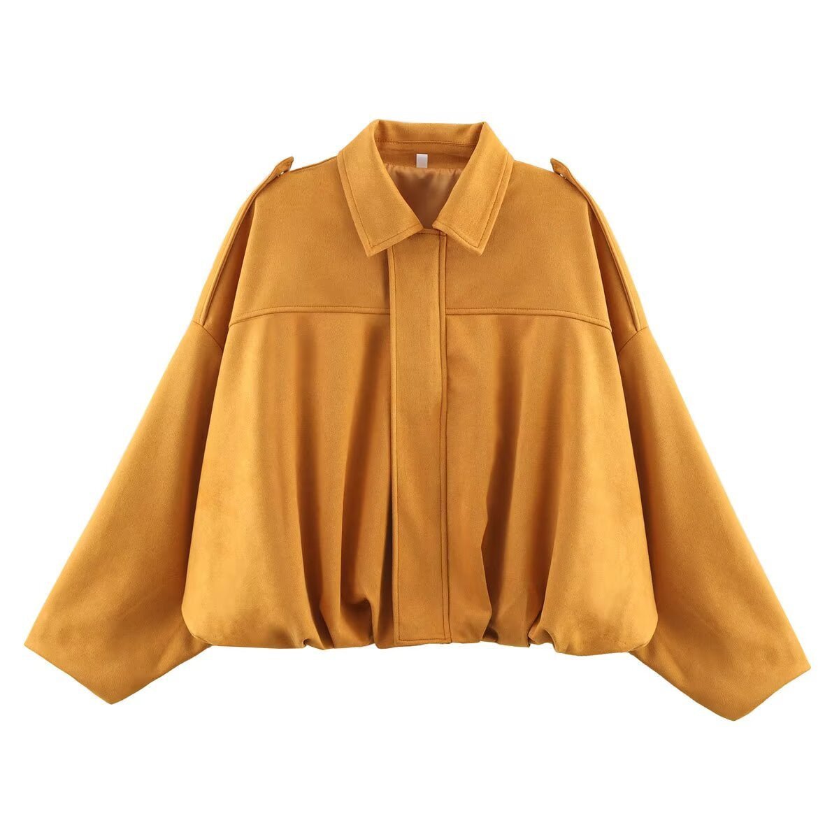 Suede Bomber Jacket | Collared Flight Jacket with Shoulder Tabs(MS240) - Mariam's Collection