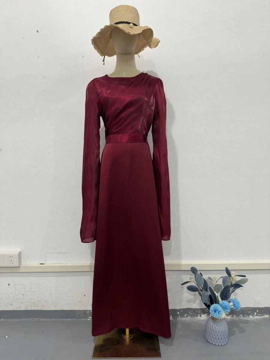Summer Glass Yarn Pendulum Sleeve Satin Slim Dress.(MA161) - Mariam's Collection