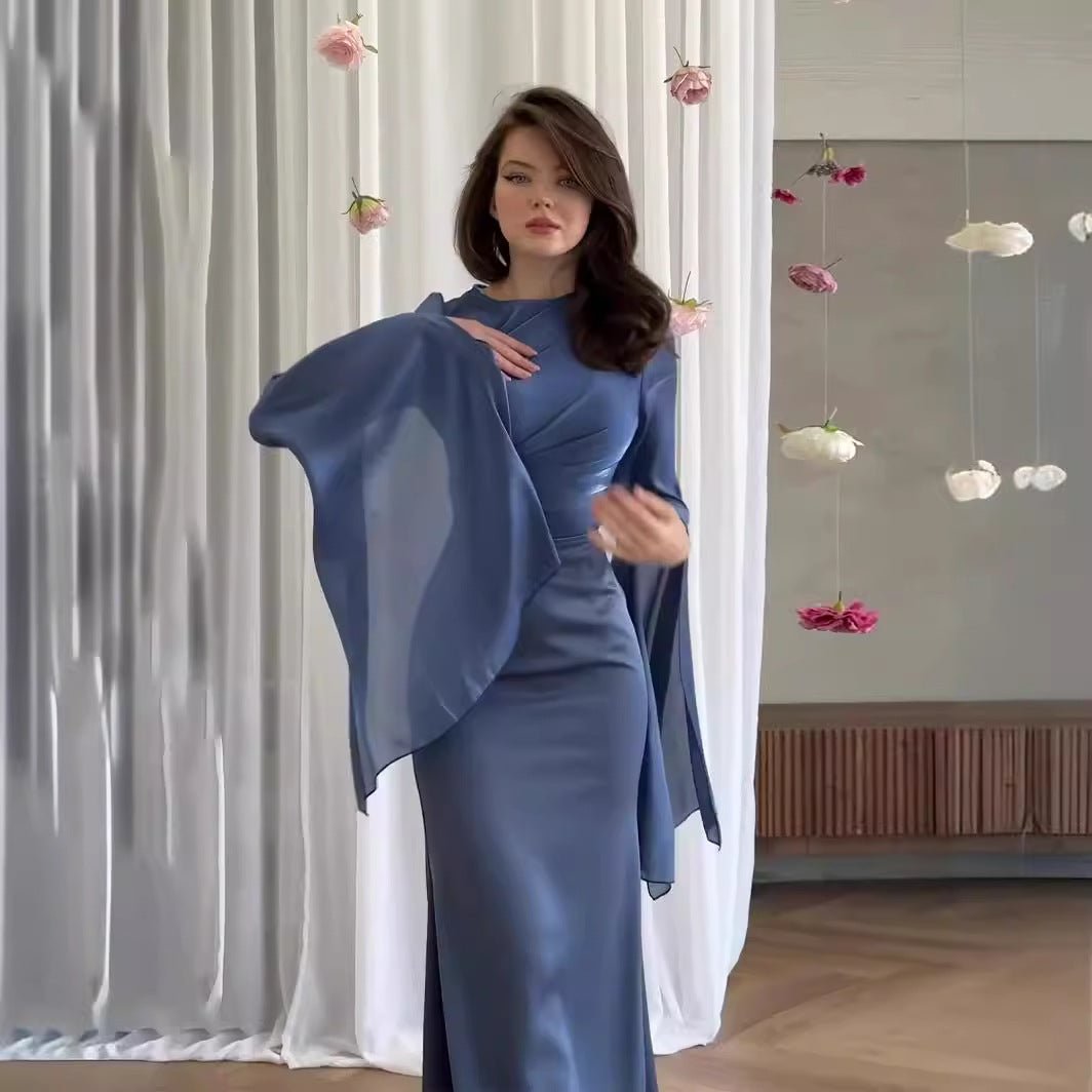 Summer Glass Yarn Pendulum Sleeve Satin Slim Dress.(MA161) - Mariam's Collection