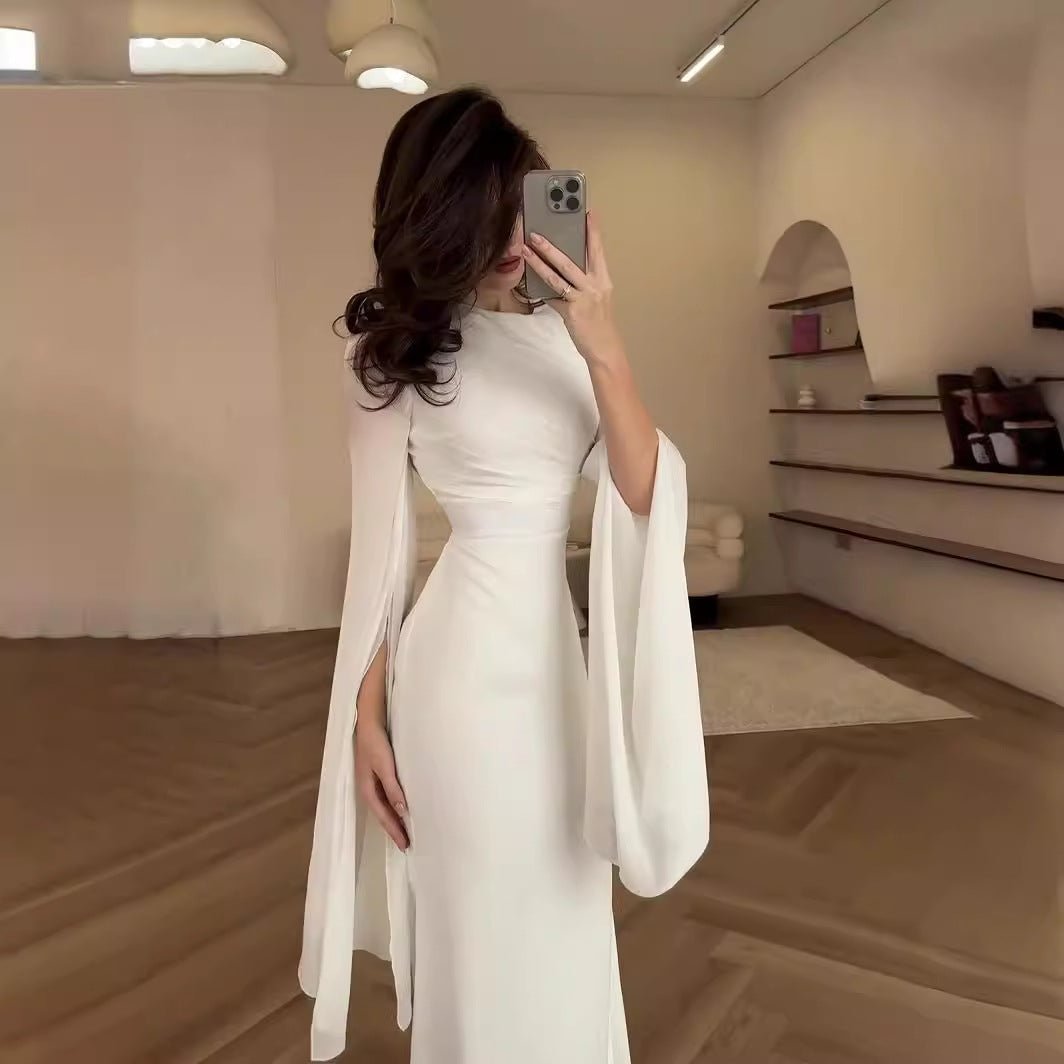 Summer Glass Yarn Pendulum Sleeve Satin Slim Dress.(MA161) - Mariam's Collection