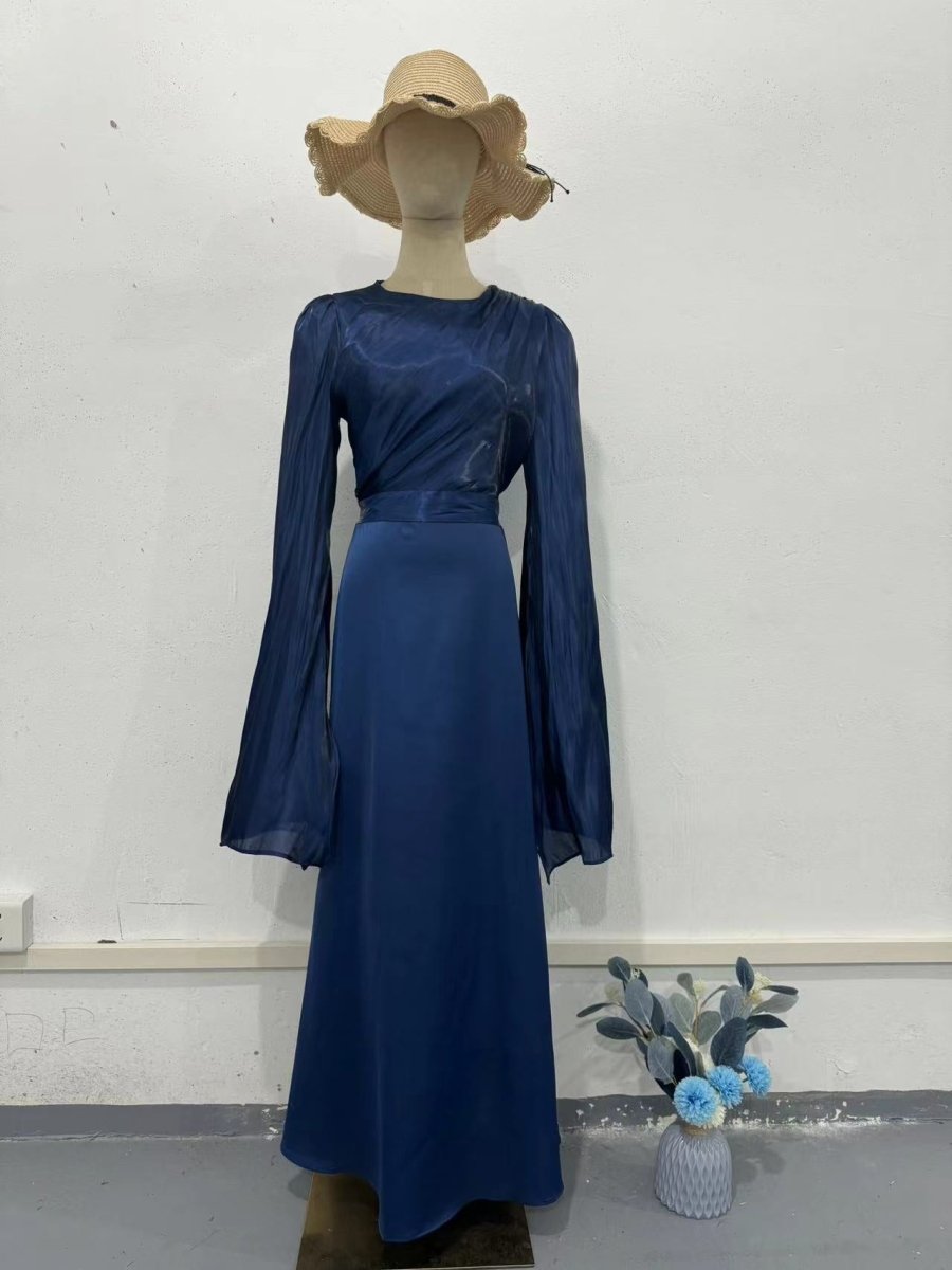 Summer Glass Yarn Pendulum Sleeve Satin Slim Dress.(MA161) - Mariam's Collection