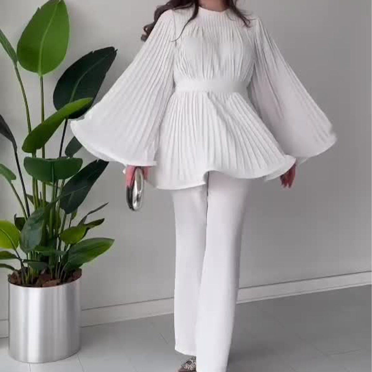 Summer Pleated Design Breathable Loose Pants Two - Piece Set .(MS083) - Mariam's Collection