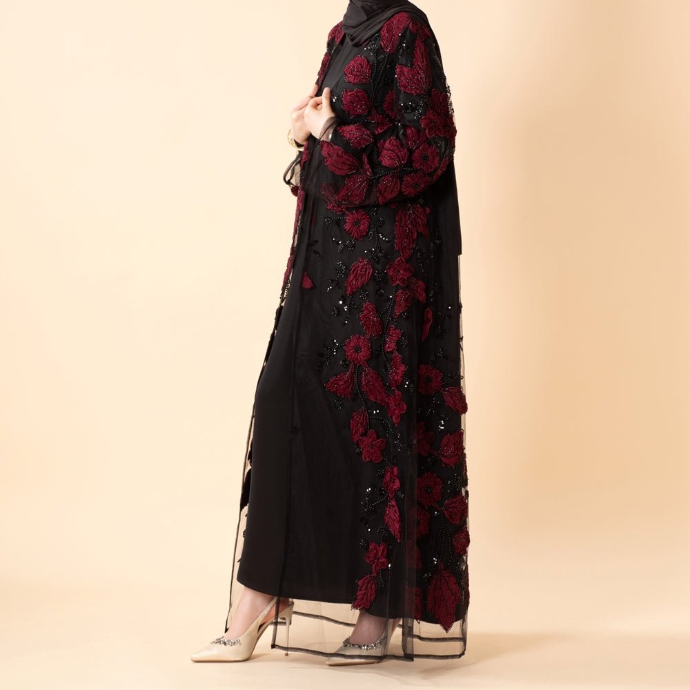 Sunlit Petals Floral Embroidered Abaya – Secret Garden Series (MOA300) - Mariam's Collection