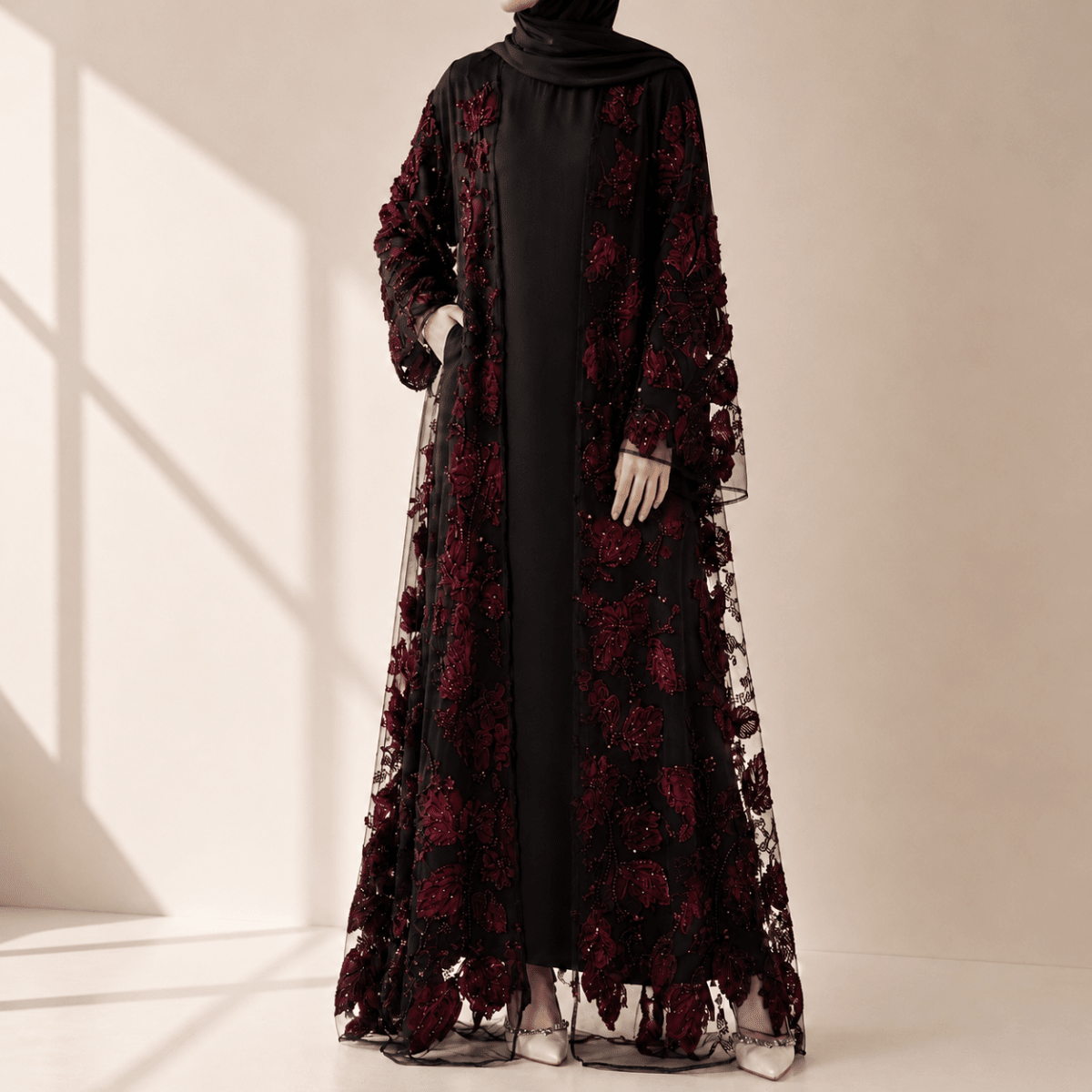 Sunlit Petals Floral Embroidered Abaya – Secret Garden Series (MOA300) - Mariam's Collection