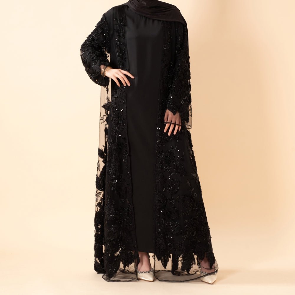 Sunlit Petals Floral Embroidered Abaya – Secret Garden Series (MOA300) - Mariam's Collection