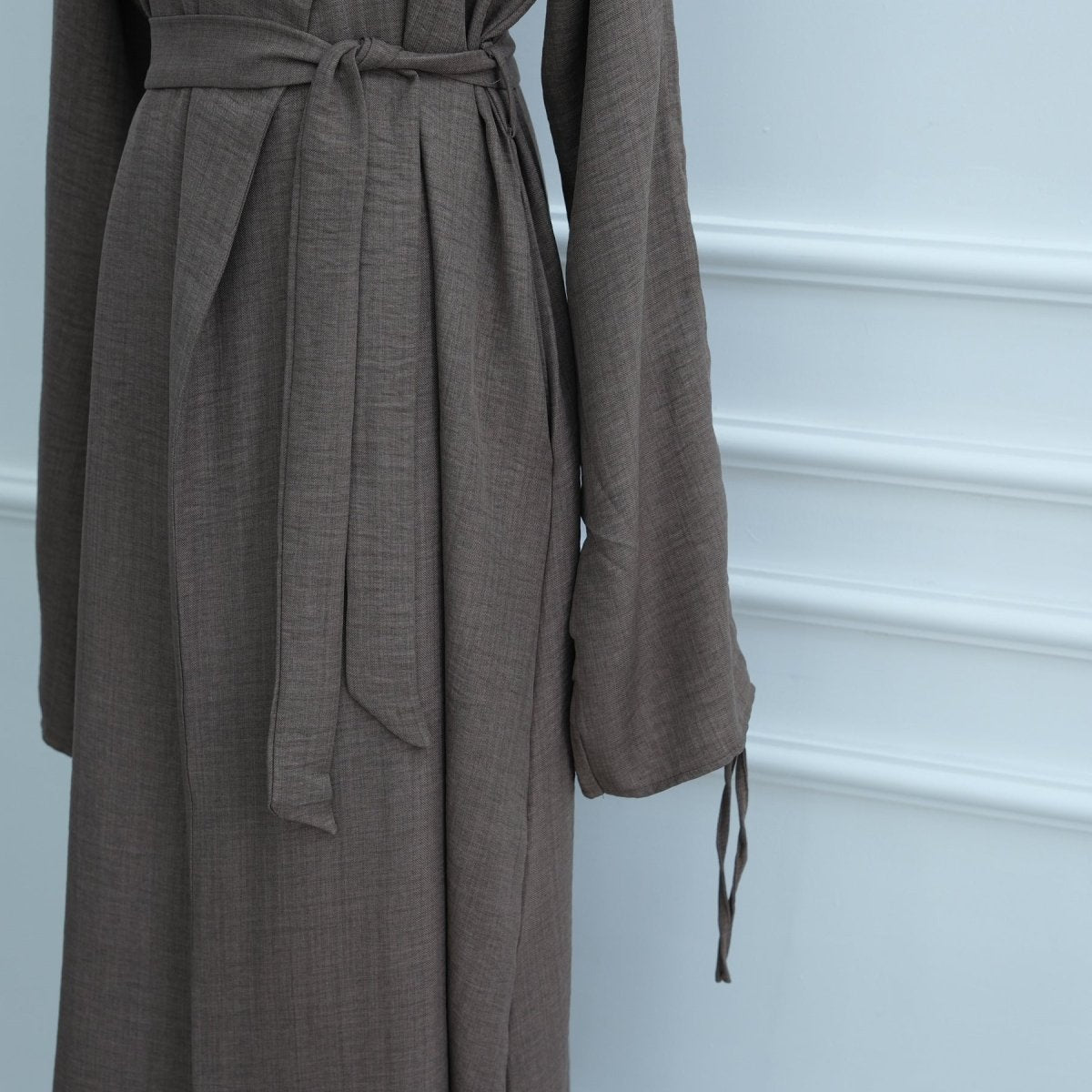 Tailored Blazer Cardigan with Ruched Sleeves | Open - Front Twill Blend Jacket(MOA246) - Mariam's Collection