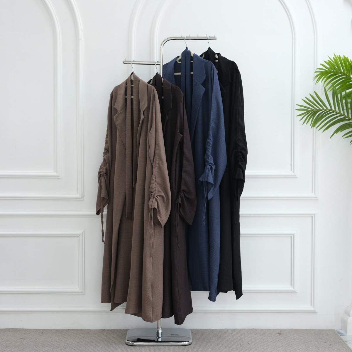 Tailored Blazer Cardigan with Ruched Sleeves | Open - Front Twill Blend Jacket(MOA246) - Mariam's Collection