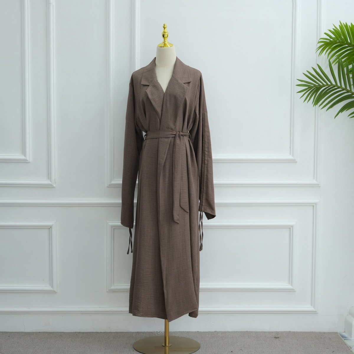 Tailored Blazer Cardigan with Ruched Sleeves | Open - Front Twill Blend Jacket(MOA246) - Mariam's Collection