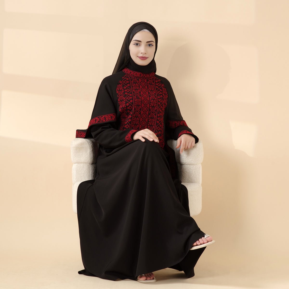 Tatreez Traditional Palestinian Embroidered Heritage Cape - integrated Abaya – Collector’s Edition | Limited Pre - Order (MA291) - Mariam's Collection