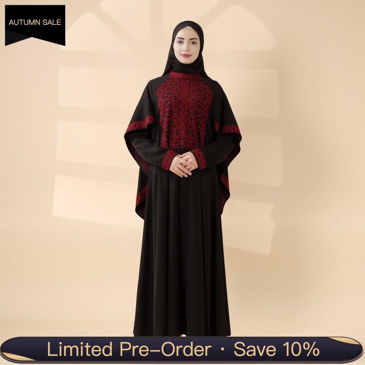 Tatreez Traditional Palestinian Embroidered Heritage Cape - integrated Abaya – Collector’s Edition | Limited Pre - Order (MA291) - Mariam's Collection