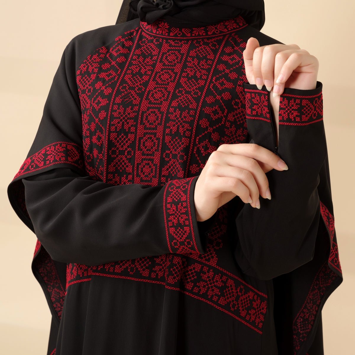Tatreez Traditional Palestinian Embroidered Heritage Cape - integrated Abaya – Collector’s Edition | Limited Pre - Order (MA291) - Mariam's Collection