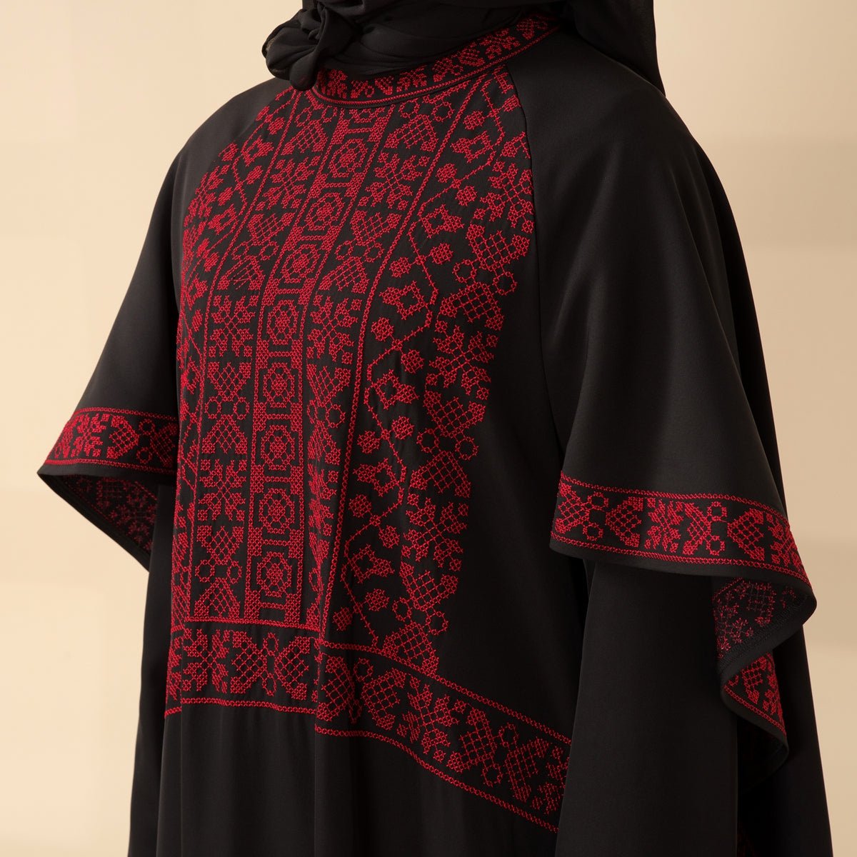 Tatreez Traditional Palestinian Embroidered Heritage Cape - integrated Abaya – Collector’s Edition | Limited Pre - Order (MA291) - Mariam's Collection