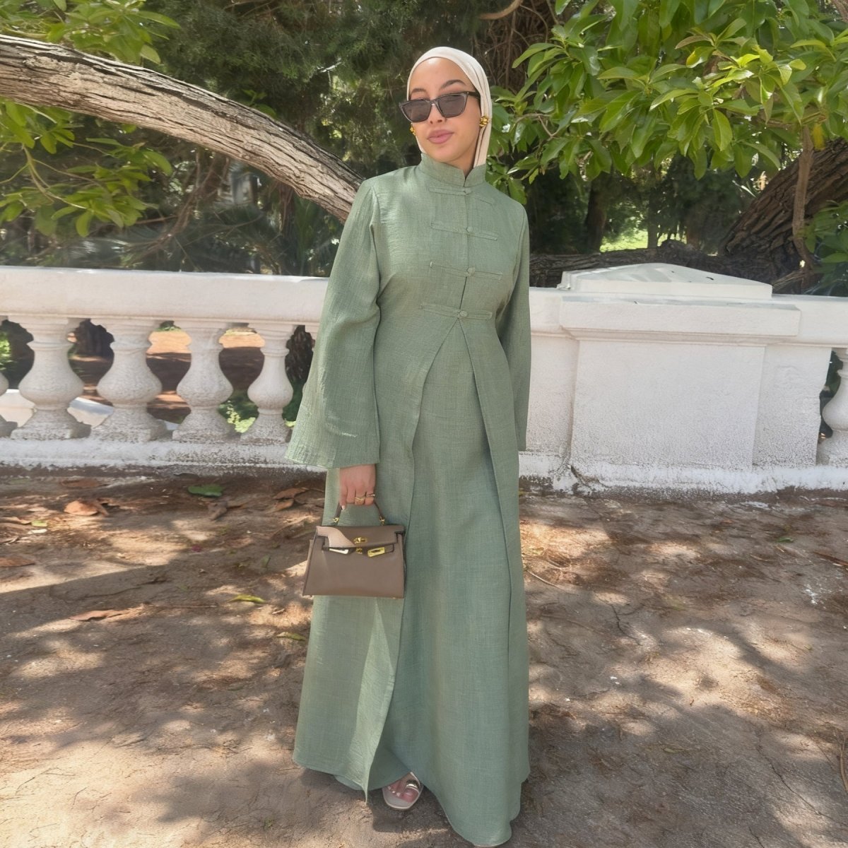 Textured Abaya Set with Tie - Back(MA368) - Mariam's Collection