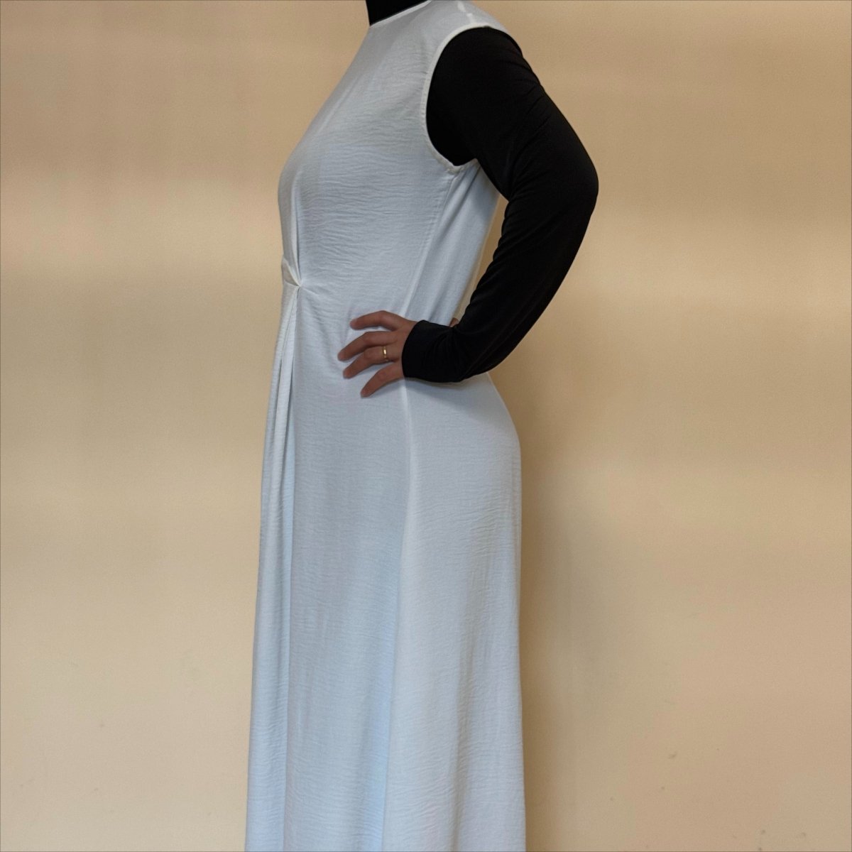 Textured Crepe Cap Shoulder Maxi Dress with Waist Pleat & Back Zip (MS436)(MS436) - Mariam's Collection