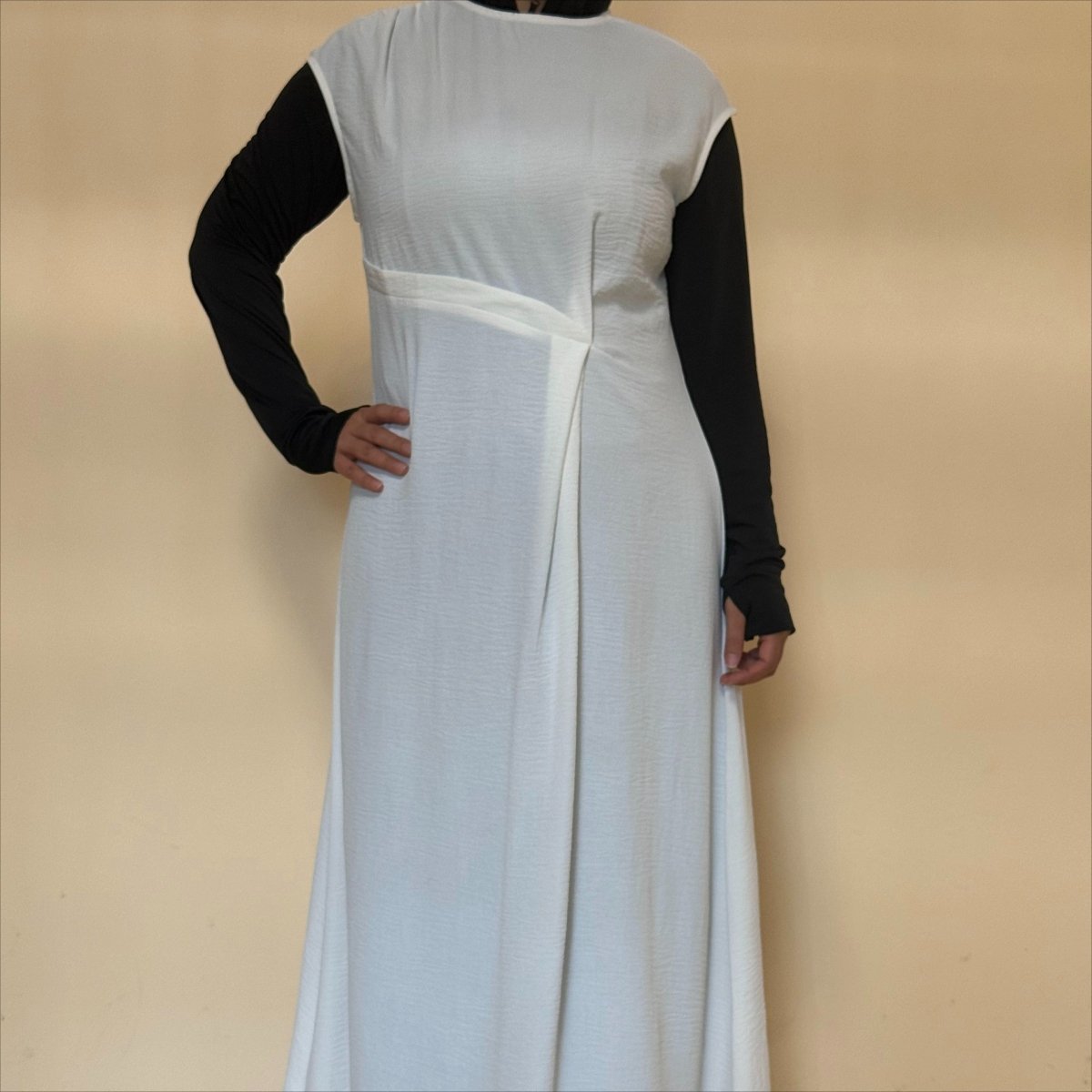 Textured Crepe Cap Shoulder Maxi Dress with Waist Pleat & Back Zip (MS436)(MS436) - Mariam's Collection
