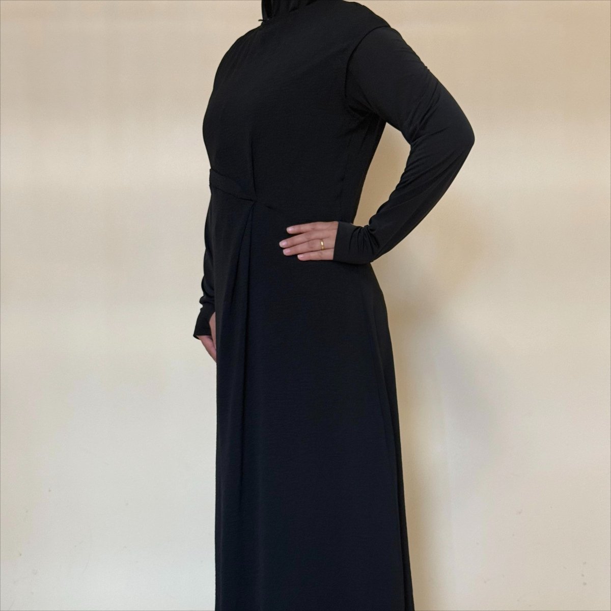 Textured Crepe Cap Shoulder Maxi Dress with Waist Pleat & Back Zip (MS436)(MS436) - Mariam's Collection