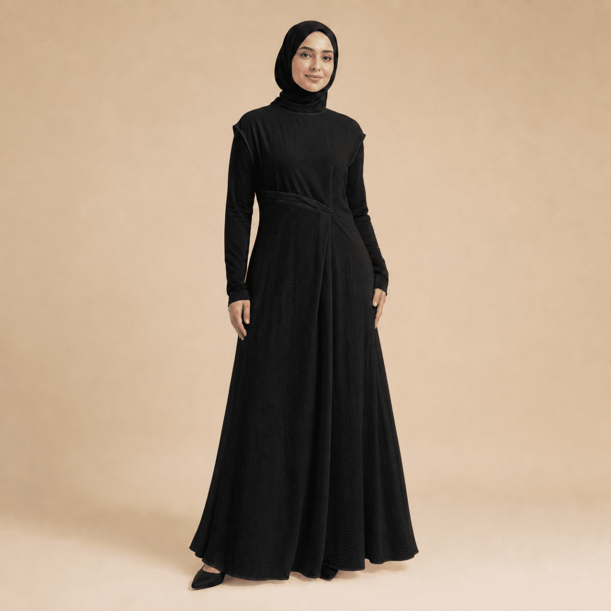 Textured Crepe Cap Shoulder Maxi Dress with Waist Pleat & Back Zip (MS436)(MS436) - Mariam's Collection