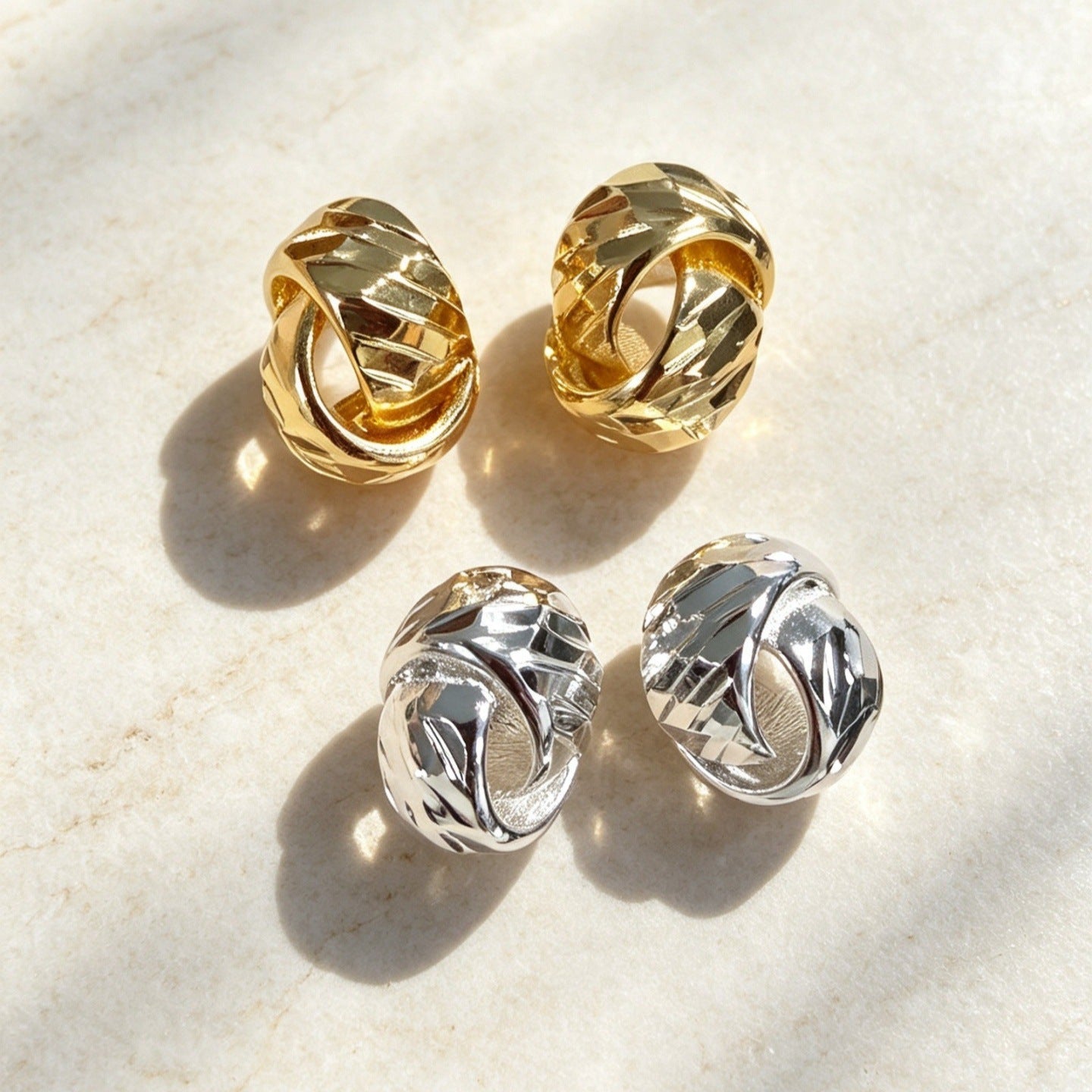 Textured Double Layer C-Hoop Earrings（MAC461） - Mariam's Collection