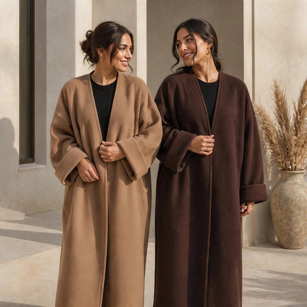 Textured Fleece Relaxed Autumn & Winter Open Abaya(MOA354) - Mariam's Collection