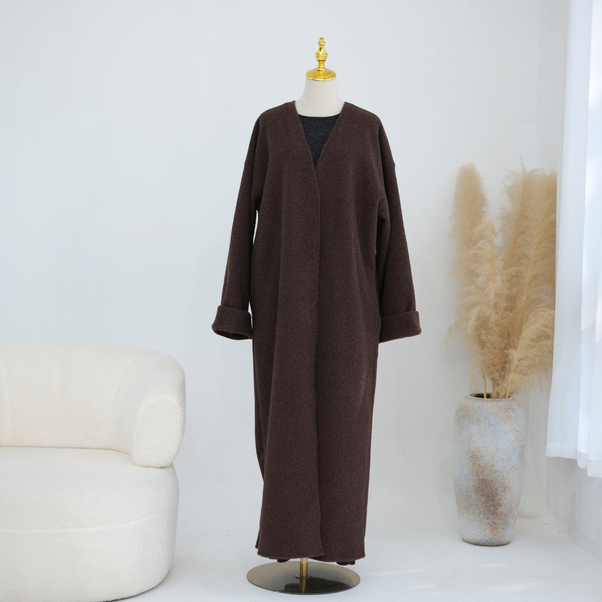 Textured Fleece Relaxed Autumn & Winter Open Abaya(MOA354) - Mariam's Collection