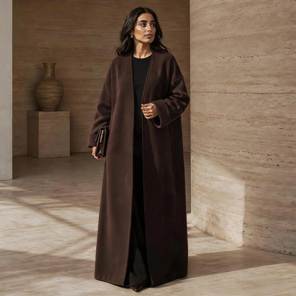 Textured Fleece Relaxed Autumn & Winter Open Abaya(MOA354) - Mariam's Collection