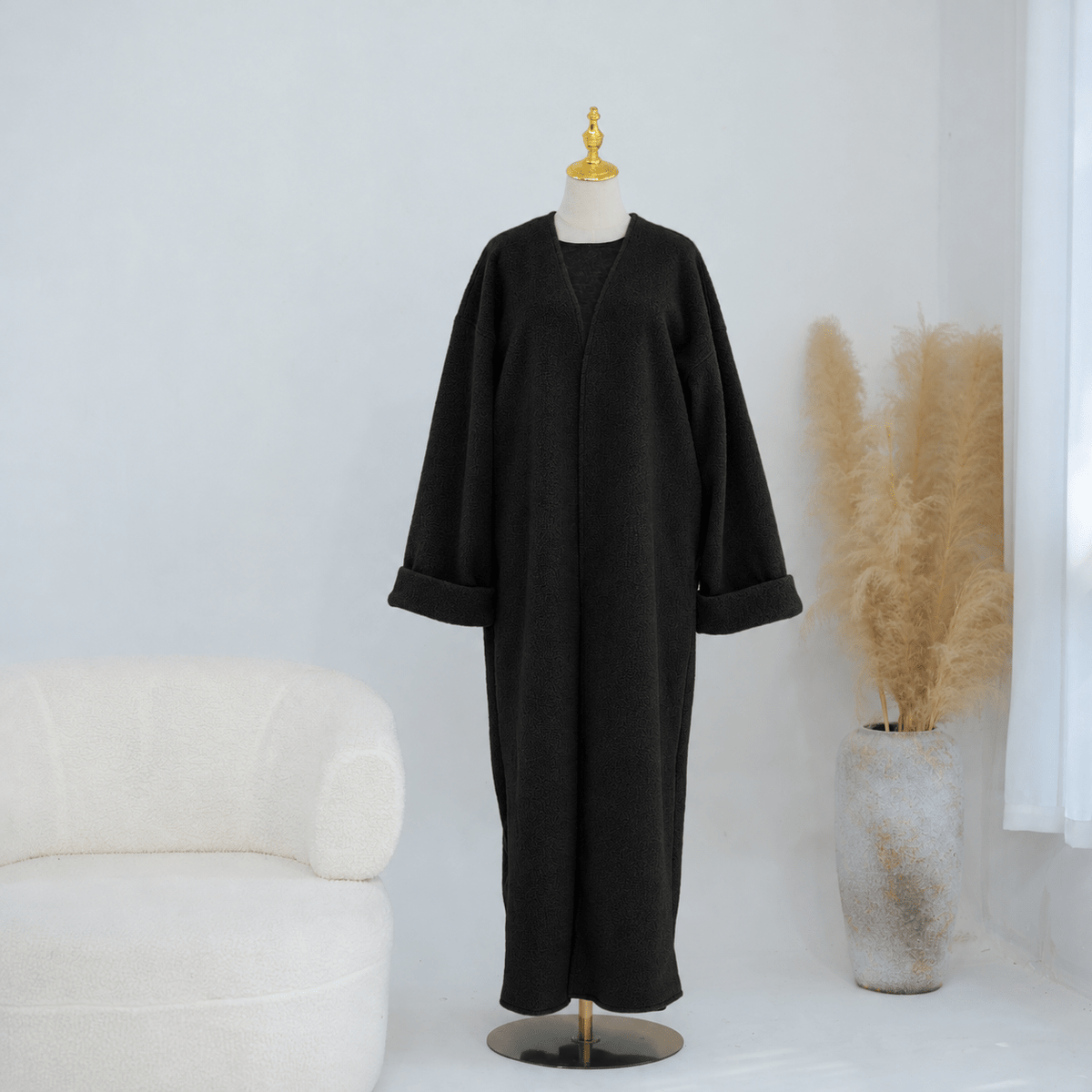 Textured Fleece Relaxed Autumn & Winter Open Abaya(MOA354) - Mariam's Collection