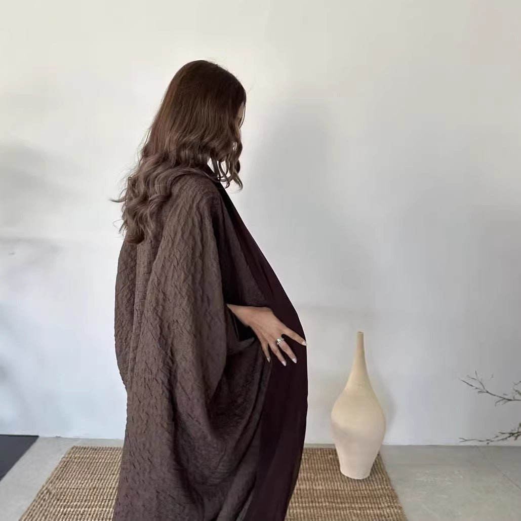 Textured Jacquard Abaya with Batwing Cardigan & Belt(MOA281) - Mariam's Collection