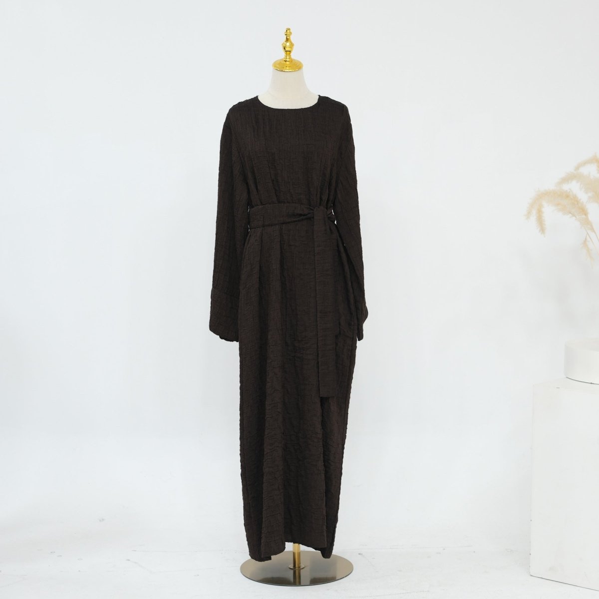 Textured Jacquard Abaya with Batwing Cardigan & Belt(MOA281) - Mariam's Collection