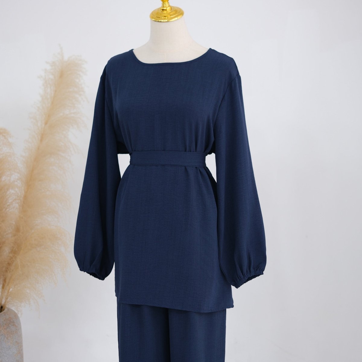 Textured Longline Top & Wide-Leg Trouser Set(MS455) - Mariam's Collection