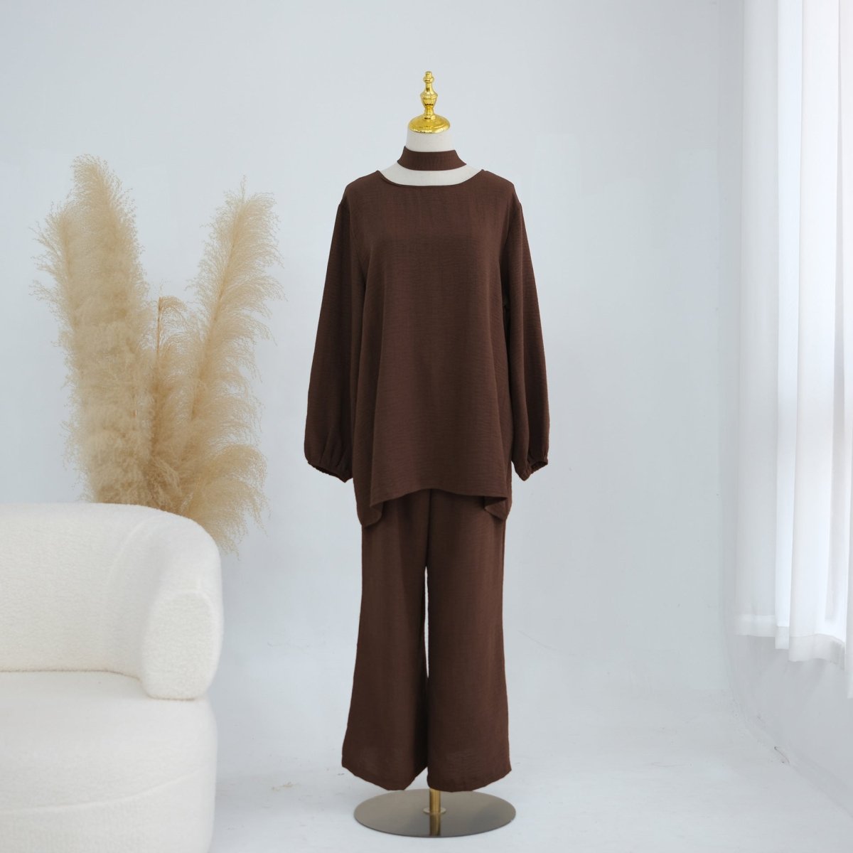 Textured Longline Top & Wide-Leg Trouser Set(MS455) - Mariam's Collection