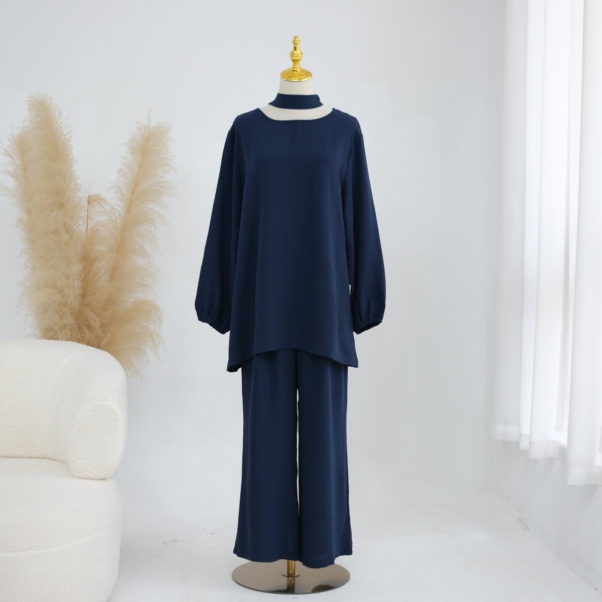 Textured Longline Top & Wide-Leg Trouser Set(MS455) - Mariam's Collection