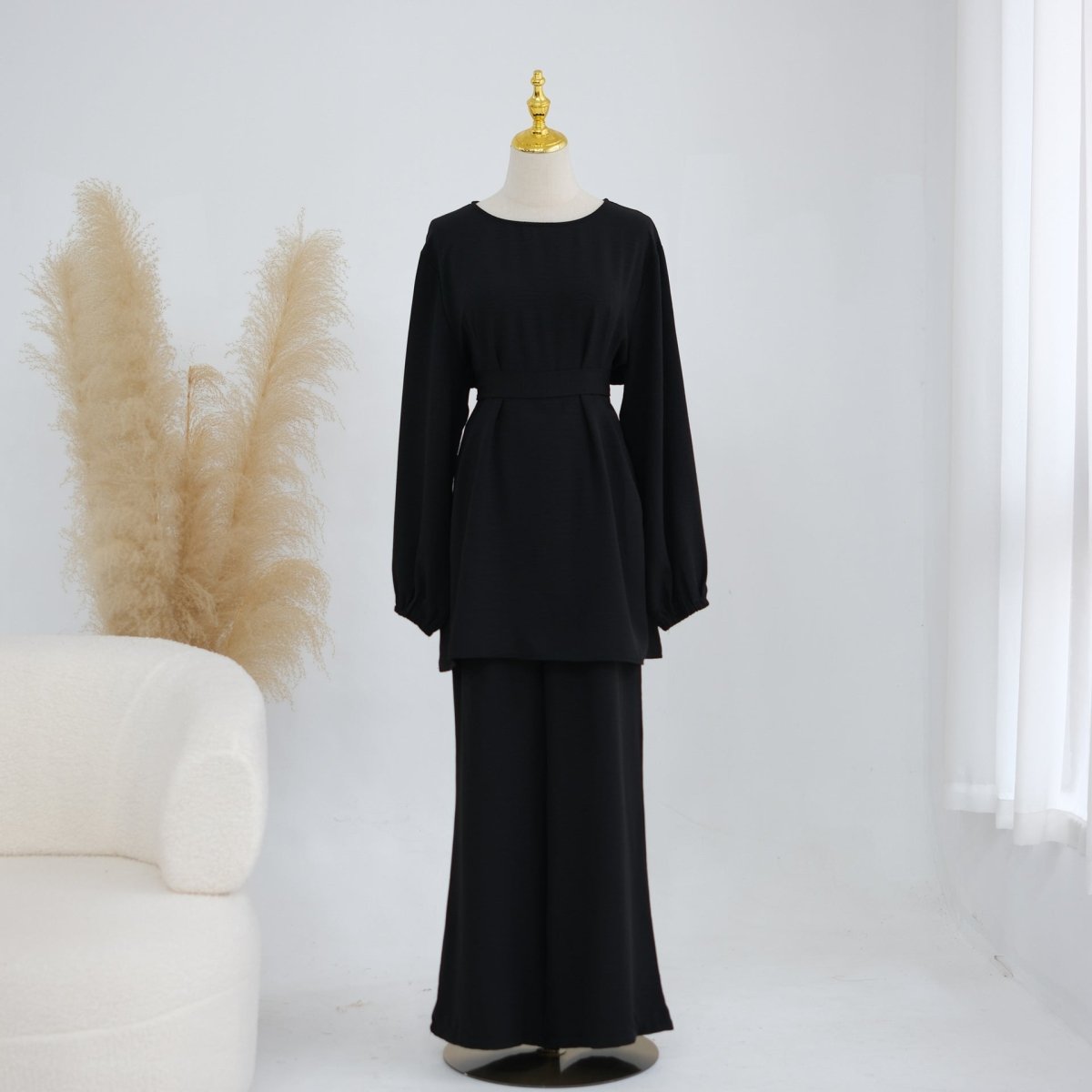 Textured Longline Top & Wide-Leg Trouser Set(MS455) - Mariam's Collection