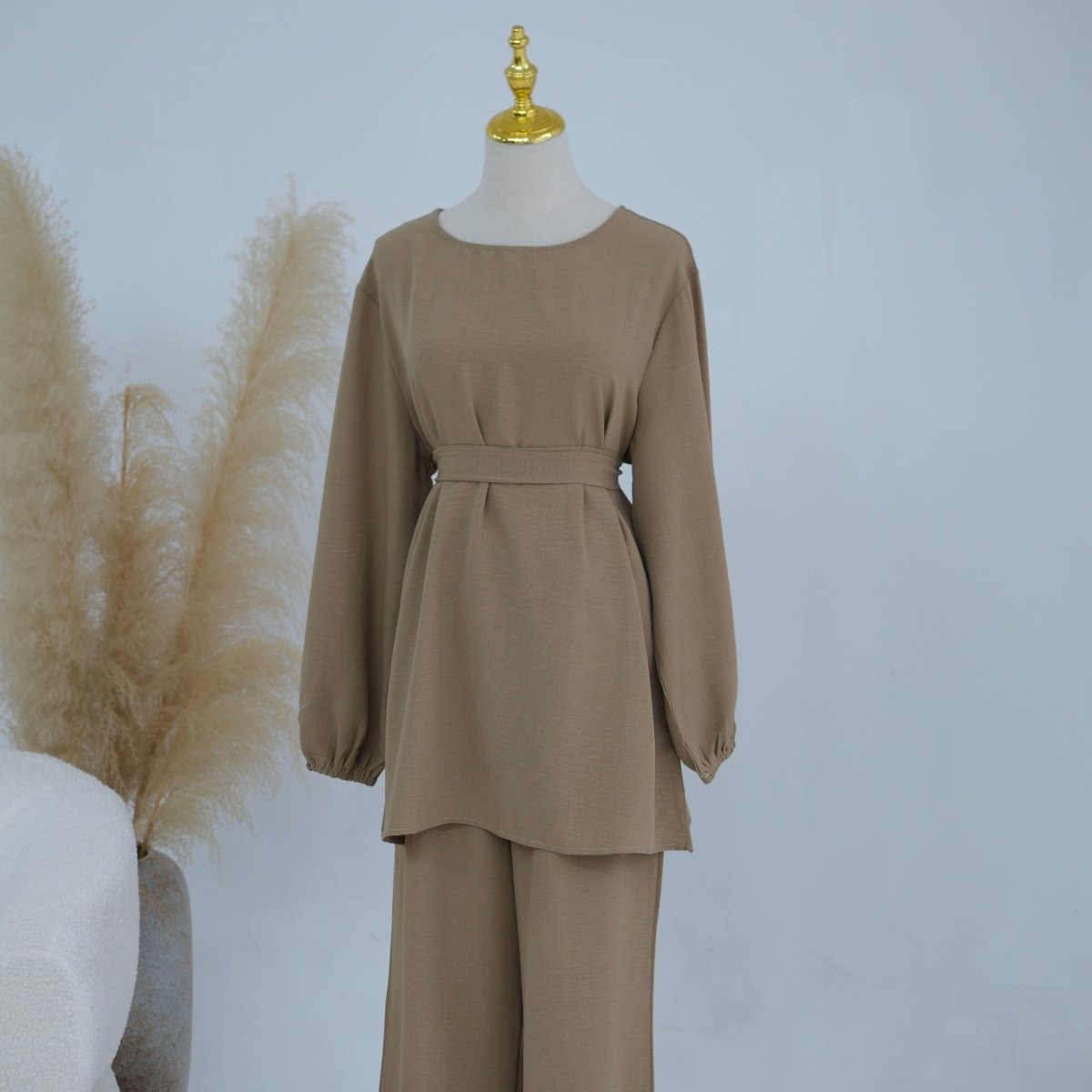 Textured Longline Top & Wide-Leg Trouser Set(MS455) - Mariam's Collection
