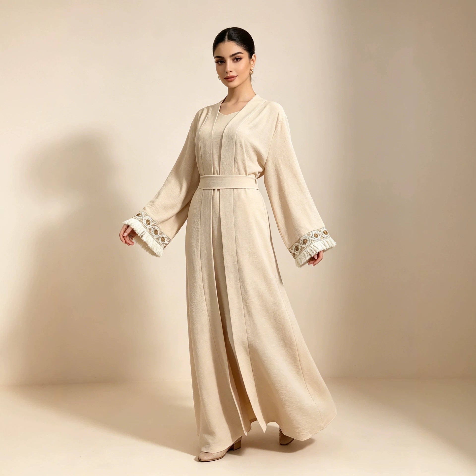 Textured Three-Piece Abaya Set(MOA346) - Mariam's Collection
